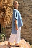 Made in Italy Cotton Blend Patch Pocket Dip Back Top Denim